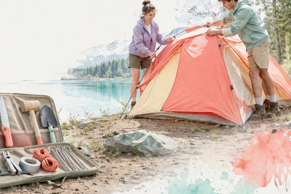 A colorful camp field toolkit ready for a weekend outside.
