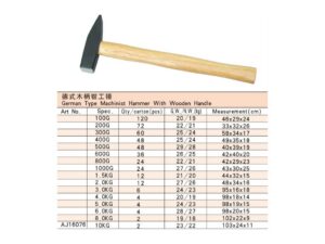 German Type Machinist Hammer With Wooden Handle