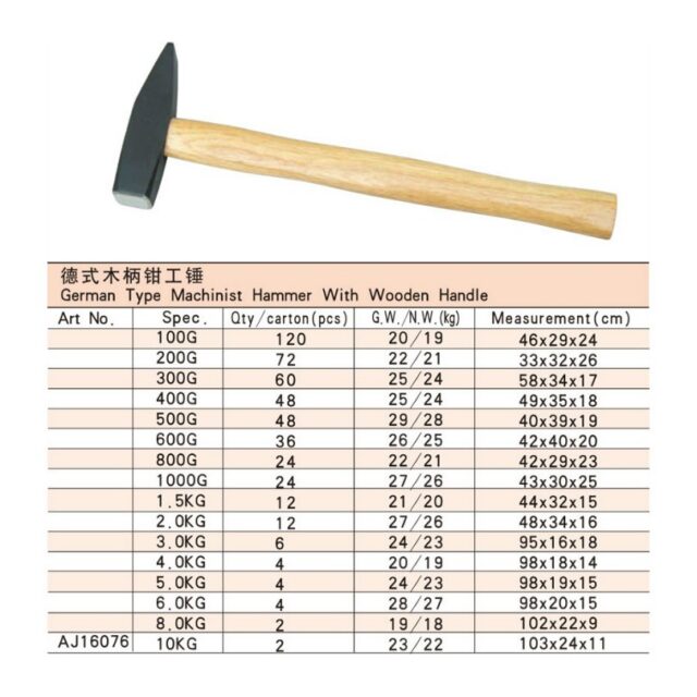 German Type Machinist Hammer With Wooden Handle
