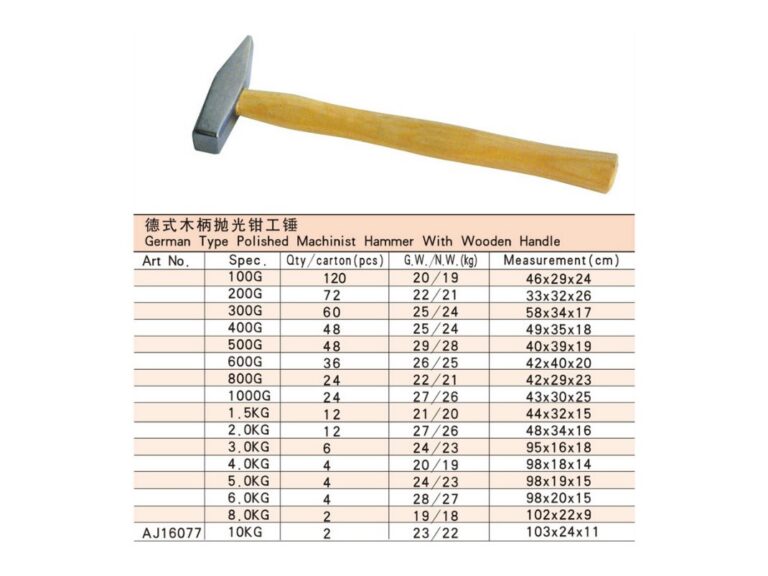 German Type Polished Machinist Hammer With Wooden Handle