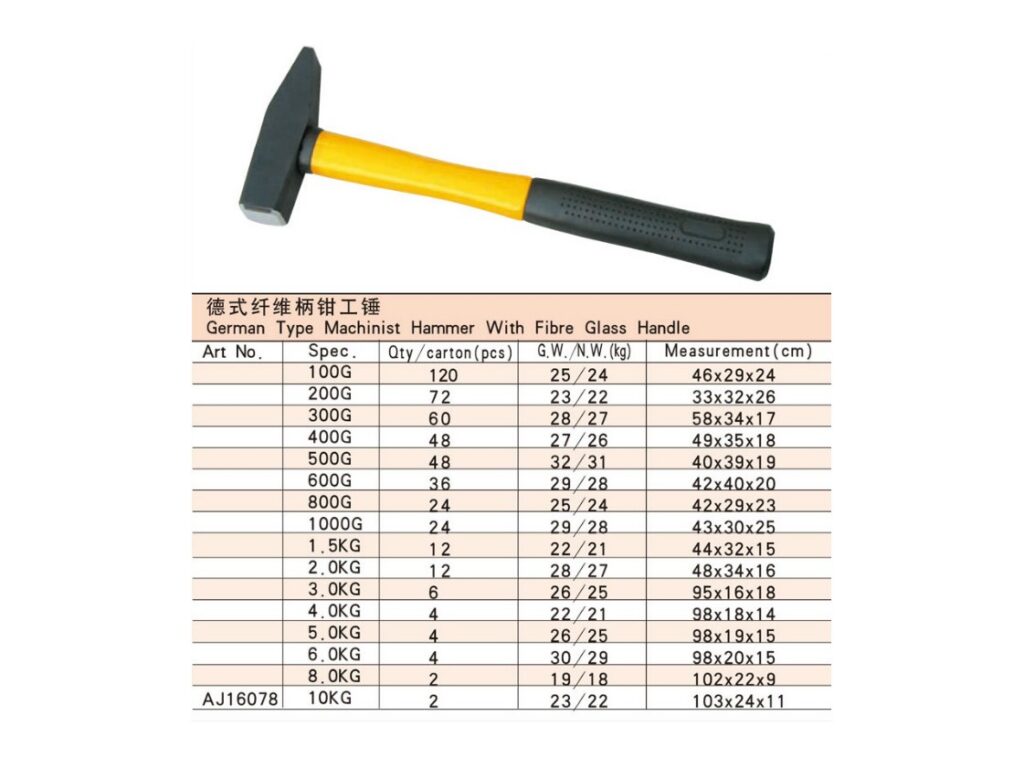 German Type Machinist Hammer With Fibre Glass Handle