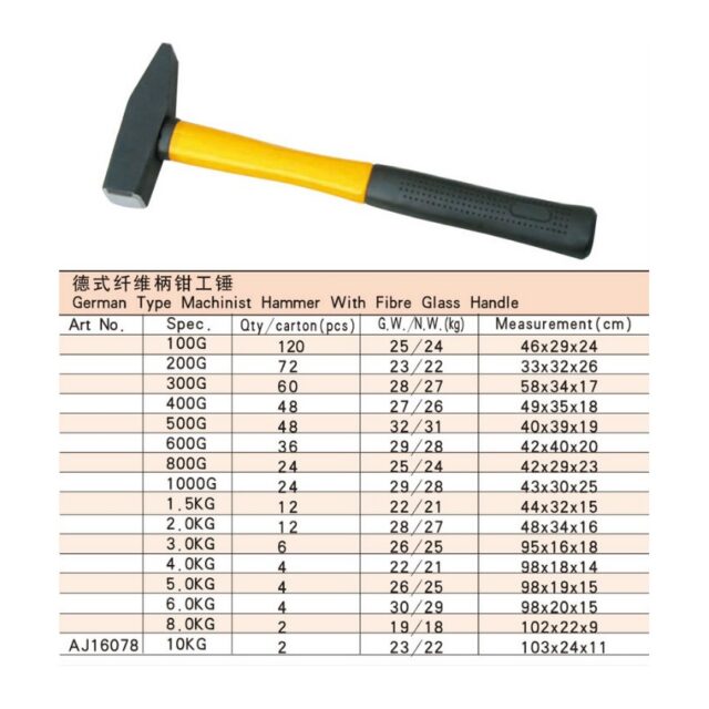 German Type Machinist Hammer With Fibre Glass Handle