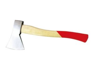 Axe With Wooden Handle And Red Grip