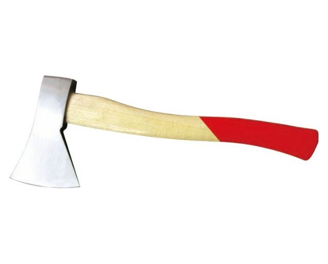 Axe With Wooden Handle And Red Grip